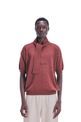 Scarf-Collar Short Sleeve Knit