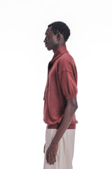 Scarf-Collar Short Sleeve Knit