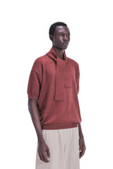 Scarf-Collar Short Sleeve Knit