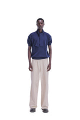 Scarf-Collar Short Sleeve Knit