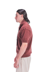 Scarf-Collar Short Sleeve Knit