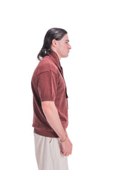 Scarf-Collar Short Sleeve Knit