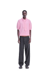 Scarf-Collar Short Sleeve Knit