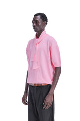 Scarf-Collar Short Sleeve Knit
