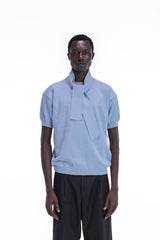 Scarf-Collar Short Sleeve Knit