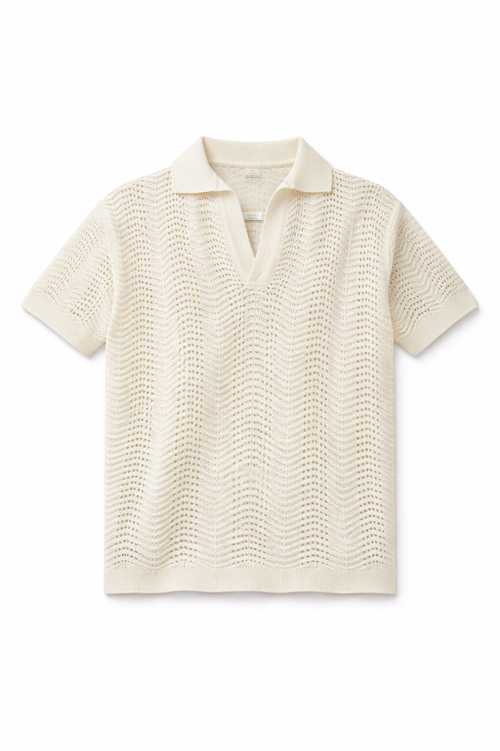 Loose Fit Pointelle Knit Polo Shirt.