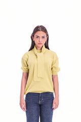 Scarf-Collar Short Sleeve Knit