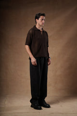 Loose Fit Pointelle Knit Polo Shirt.