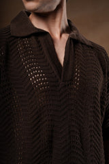 Loose Fit Pointelle Knit Polo Shirt.