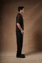 Loose Fit Pointelle Knit Polo Shirt.