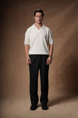 Ribbed Knitted Polo Boxy Fit.