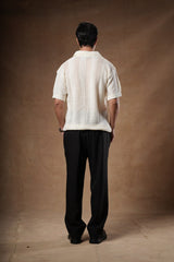 Loose Fit Pointelle Knit Polo Shirt.