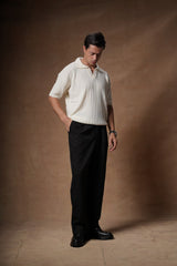 Ribbed Knitted Polo Boxy Fit.