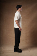 Loose Fit Pointelle Knit Polo Shirt.