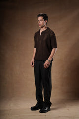 Loose Fit Pointelle Knit Polo Shirt.