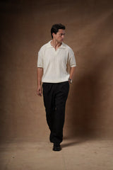 Ribbed Knitted Polo Boxy Fit.