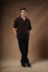 Ribbed Knitted Polo Boxy Fit.