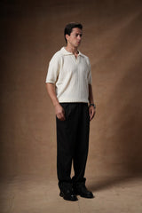 Ribbed Knitted Polo Boxy Fit.