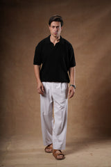 Ribbed Knitted Polo Boxy Fit.