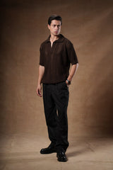 Loose Fit Pointelle Knit Polo Shirt.