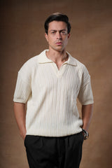 Ribbed Knitted Polo Boxy Fit.