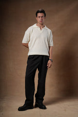 Ribbed Knitted Polo Boxy Fit.