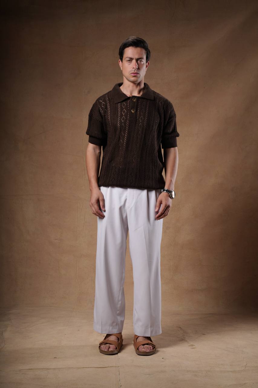 Cotton Blend Basic Knit T-Shirt.