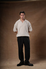 Ribbed Knitted Polo Boxy Fit.