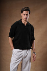 Ribbed Knitted Polo Boxy Fit.