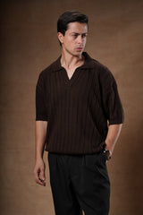 Ribbed Knitted Polo Boxy Fit.