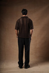 Loose Fit Pointelle Knit Polo Shirt.