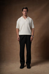 Ribbed Knitted Polo Boxy Fit.