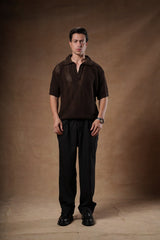 Loose Fit Pointelle Knit Polo Shirt.