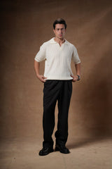 Ribbed Knitted Polo Boxy Fit.