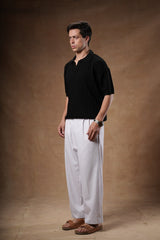 Ribbed Knitted Polo Boxy Fit.