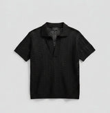 Textured Openwork Knit Polo.