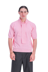 Scarf-Collar Short Sleeve Knit