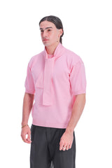 Scarf-Collar Short Sleeve Knit