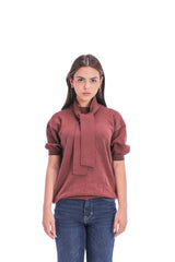 Scarf-Collar Short Sleeve Knit