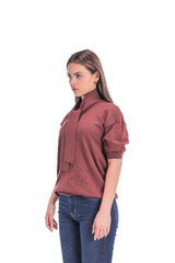 Scarf-Collar Short Sleeve Knit