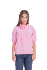 Scarf-Collar Short Sleeve Knit