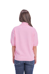 Scarf-Collar Short Sleeve Knit