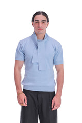 Scarf-Collar Short Sleeve Knit