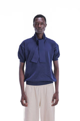 Scarf-Collar Short Sleeve Knit