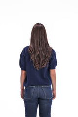 Scarf-Collar Short Sleeve Knit