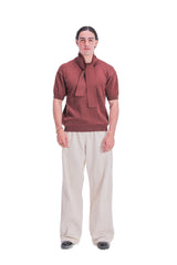 Scarf-Collar Short Sleeve Knit