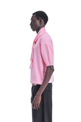 Scarf-Collar Short Sleeve Knit