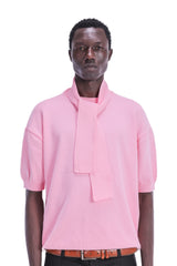 Scarf-Collar Short Sleeve Knit