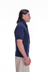 Scarf-Collar Short Sleeve Knit